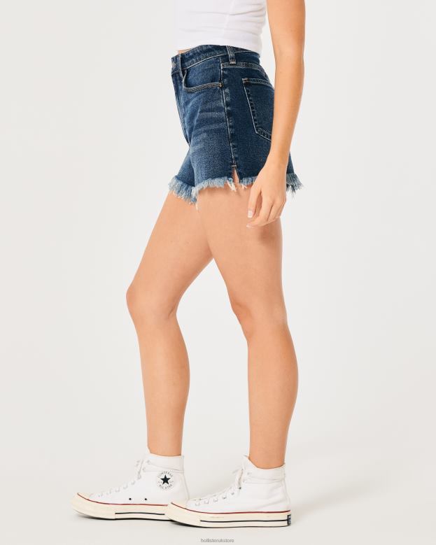 Bottoms Hollister Women Ultra High-Rise Dark Wash Denim Mom Shorts 48820741 Dark Wash Frayed Hem