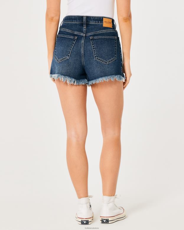 Bottoms Hollister Women Ultra High-Rise Dark Wash Denim Mom Shorts 48820741 Dark Wash Frayed Hem