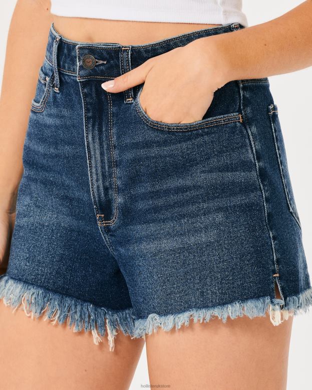 Bottoms Hollister Women Ultra High-Rise Dark Wash Denim Mom Shorts 48820741 Dark Wash Frayed Hem