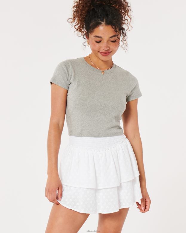 Bottoms Hollister Women Ultra High-Rise Embroidered Tiered Skort 48820549 White