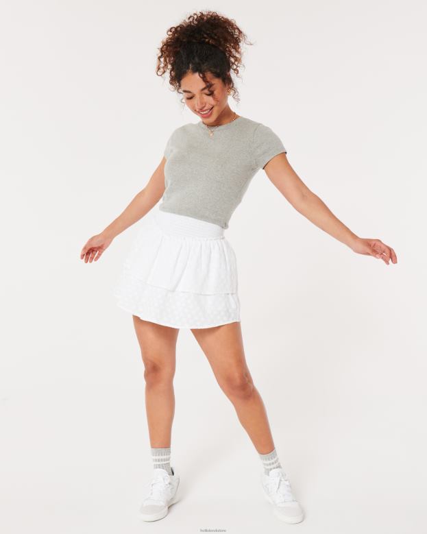 Bottoms Hollister Women Ultra High-Rise Embroidered Tiered Skort 48820549 White