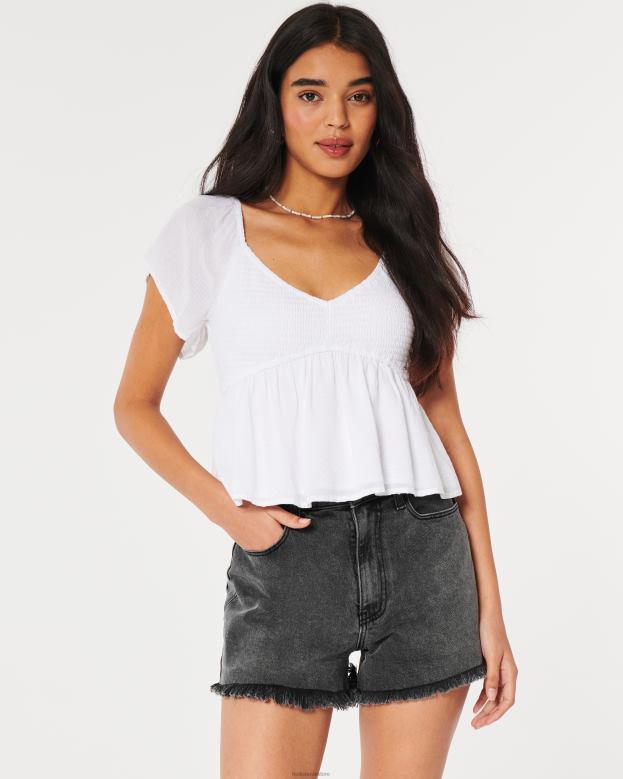 Bottoms Hollister Women Ultra High-Rise Faded Black Denim Mom Shorts 48820583 Black Frayed Hem