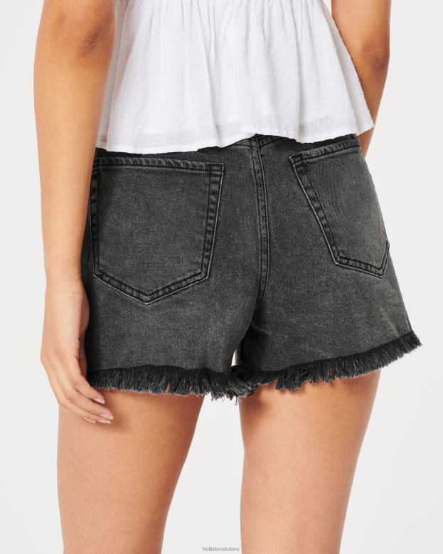 Bottoms Hollister Women Ultra High-Rise Faded Black Denim Mom Shorts 48820583 Black Frayed Hem
