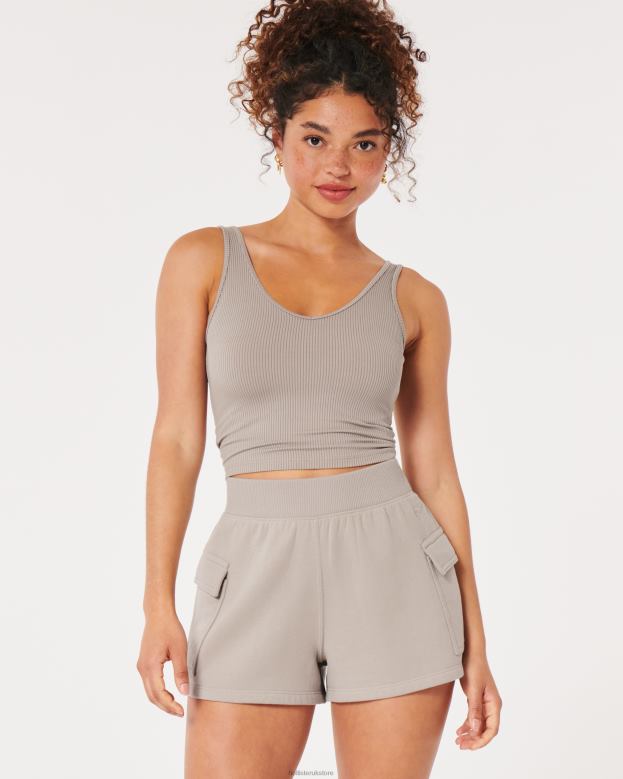 Bottoms Hollister Women Ultra High-Rise Fleece Cargo Dad Shorts 48820580 Light Brown