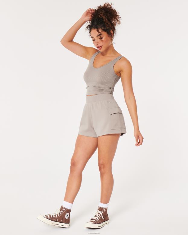 Bottoms Hollister Women Ultra High-Rise Fleece Cargo Dad Shorts 48820580 Light Brown