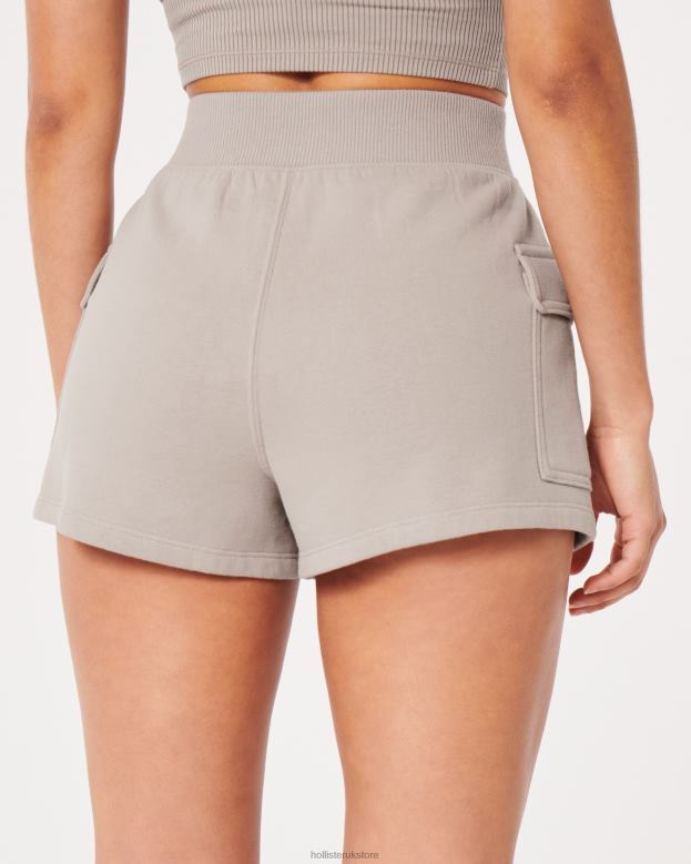 Bottoms Hollister Women Ultra High-Rise Fleece Cargo Dad Shorts 48820580 Light Brown