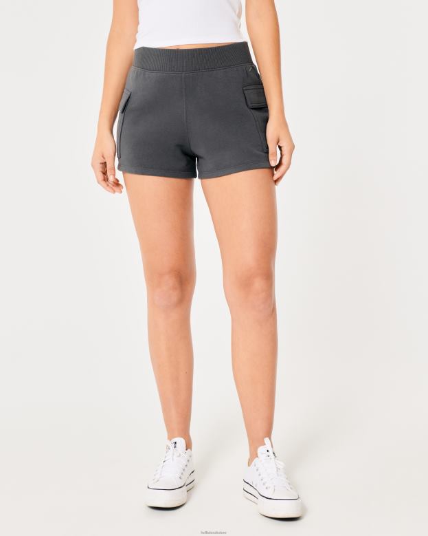 Bottoms Hollister Women Ultra High-Rise Fleece Cargo Dad Shorts 48820683 Dark Grey