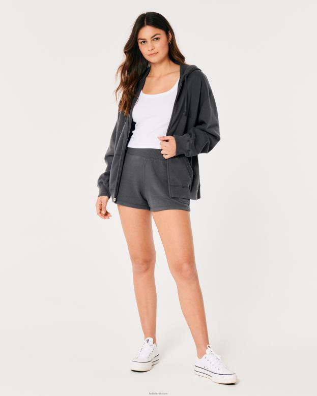 Bottoms Hollister Women Ultra High-Rise Fleece Cargo Dad Shorts 48820683 Dark Grey
