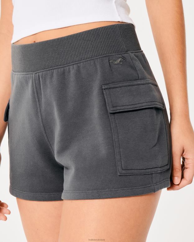 Bottoms Hollister Women Ultra High-Rise Fleece Cargo Dad Shorts 48820683 Dark Grey