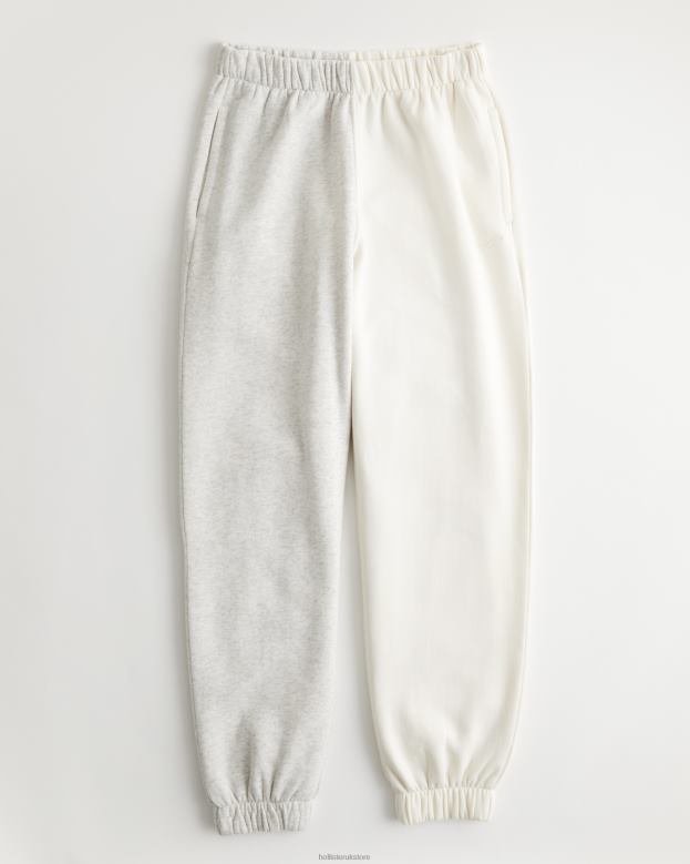 Bottoms Hollister Women Ultra High-Rise Fleece Dad Joggers 48820713 Light Grey Color Block