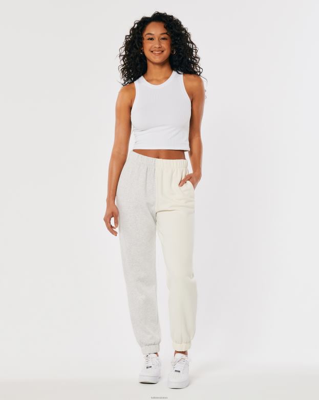 Bottoms Hollister Women Ultra High-Rise Fleece Dad Joggers 48820713 Light Grey Color Block