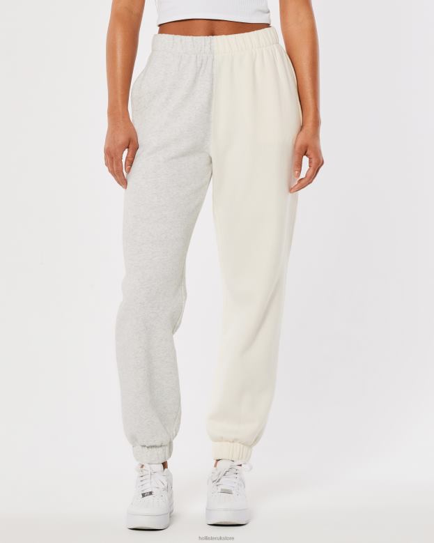 Bottoms Hollister Women Ultra High-Rise Fleece Dad Joggers 48820713 Light Grey Color Block