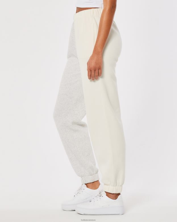 Bottoms Hollister Women Ultra High-Rise Fleece Dad Joggers 48820713 Light Grey Color Block
