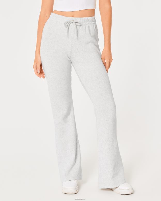 Bottoms Hollister Women Ultra High-Rise Fleece Flare Pants 48820598 Light Heather Grey