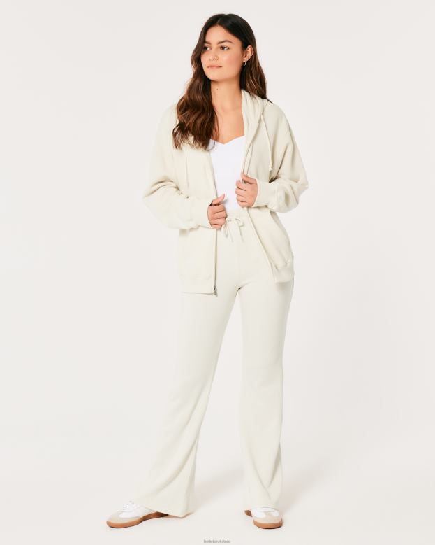 Bottoms Hollister Women Ultra High-Rise Fleece Flare Pants 48820718 Cream