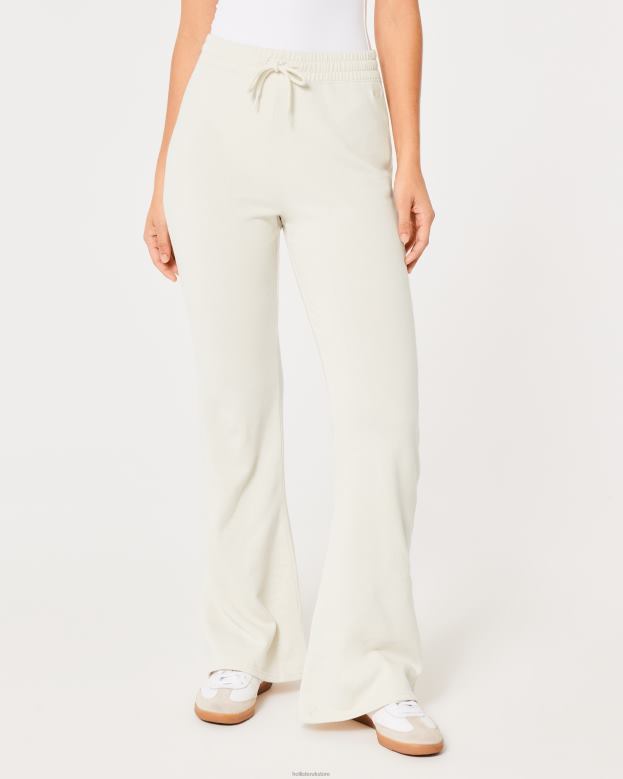 Bottoms Hollister Women Ultra High-Rise Fleece Flare Pants 48820718 Cream