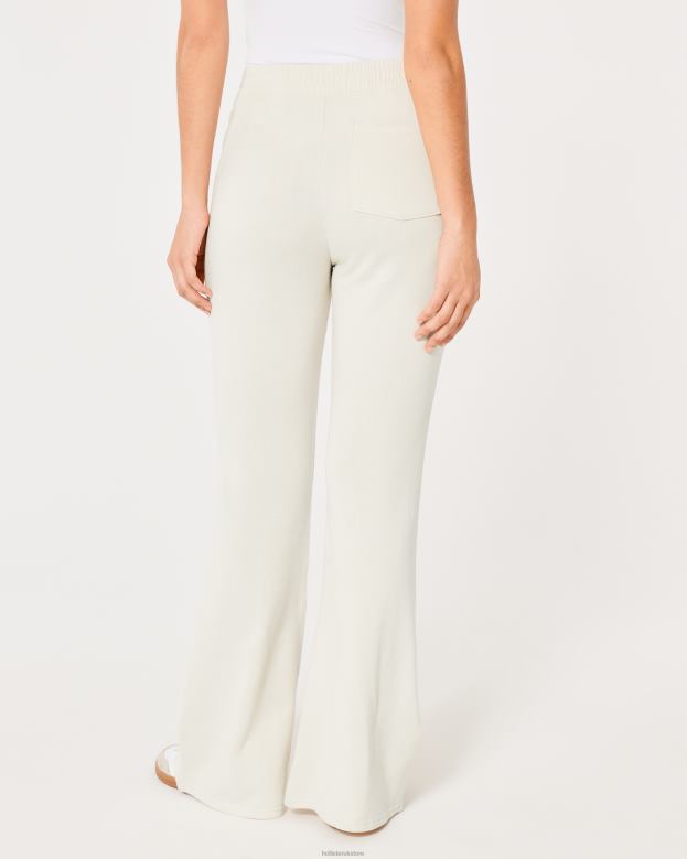 Bottoms Hollister Women Ultra High-Rise Fleece Flare Pants 48820718 Cream