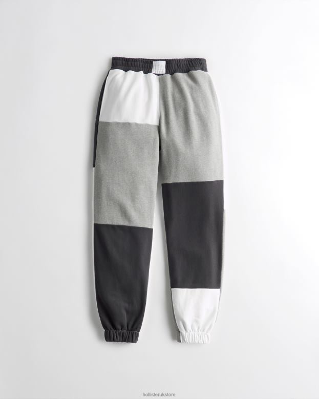 Bottoms Hollister Women Ultra High-Rise Fleece Patchwork Dad Joggers 48820720 Grey