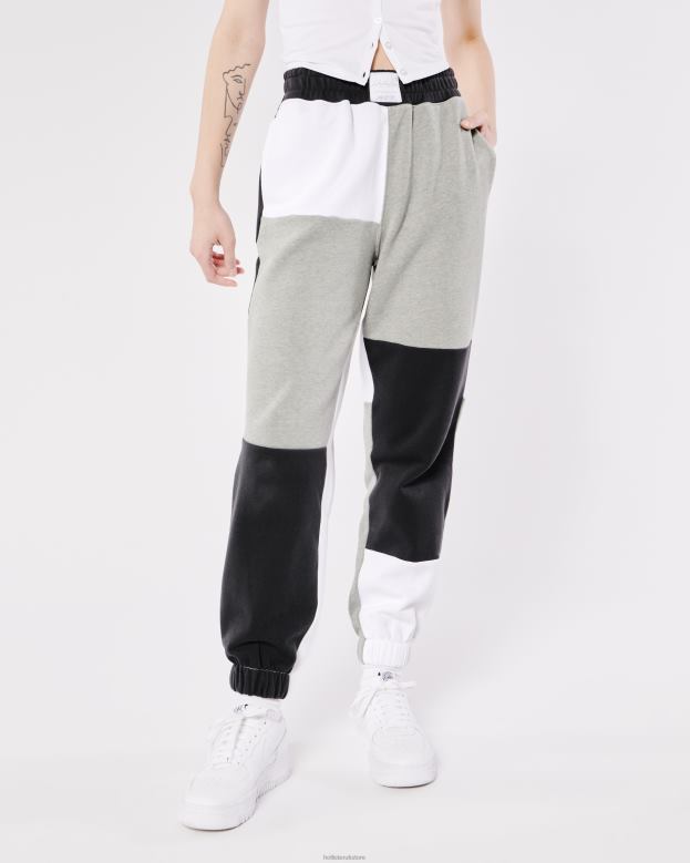Bottoms Hollister Women Ultra High-Rise Fleece Patchwork Dad Joggers 48820720 Grey