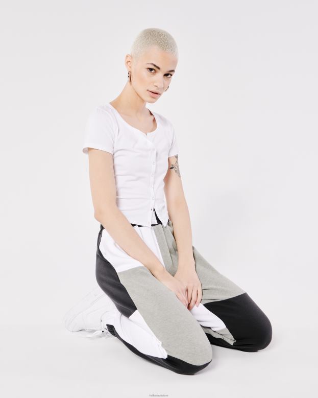 Bottoms Hollister Women Ultra High-Rise Fleece Patchwork Dad Joggers 48820720 Grey