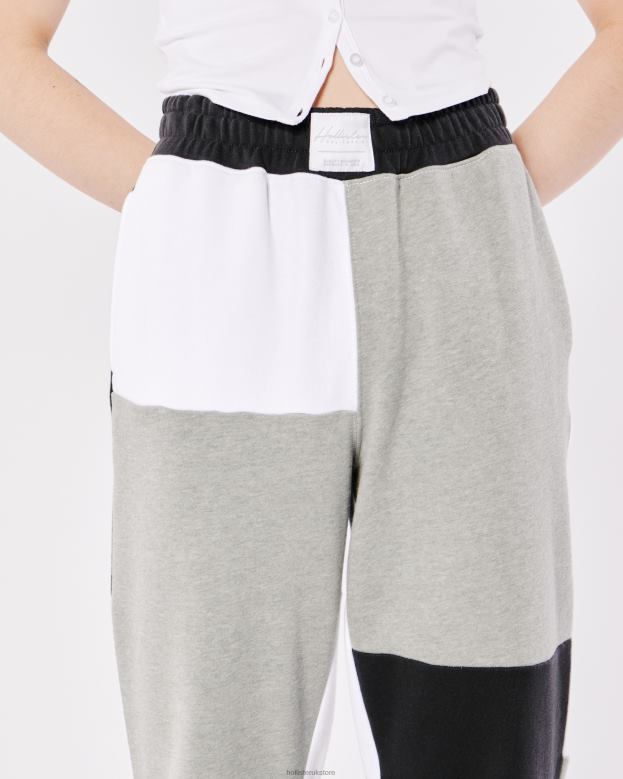 Bottoms Hollister Women Ultra High-Rise Fleece Patchwork Dad Joggers 48820720 Grey