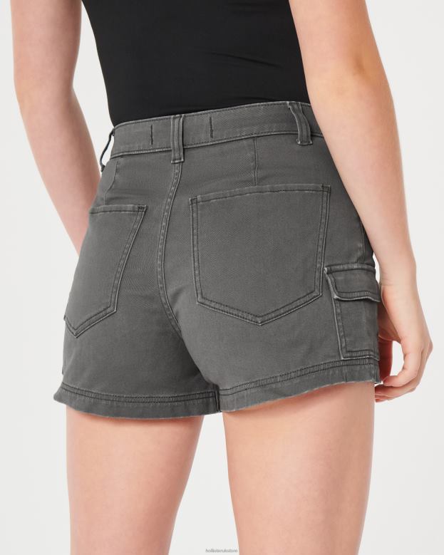 Bottoms Hollister Women Ultra High-Rise Grey Twill Cargo Mom Shorts 48820512 Dark Grey