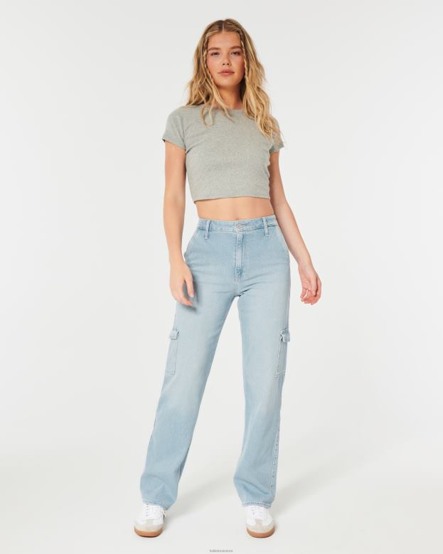 Bottoms Hollister Women Ultra High-Rise Light Wash Cargo Dad Jeans 48820584 Light With Pockets