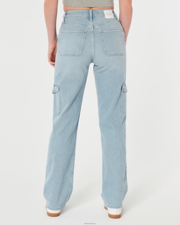 Bottoms Hollister Women Ultra High-Rise Light Wash Cargo Dad Jeans 48820584 Light With Pockets