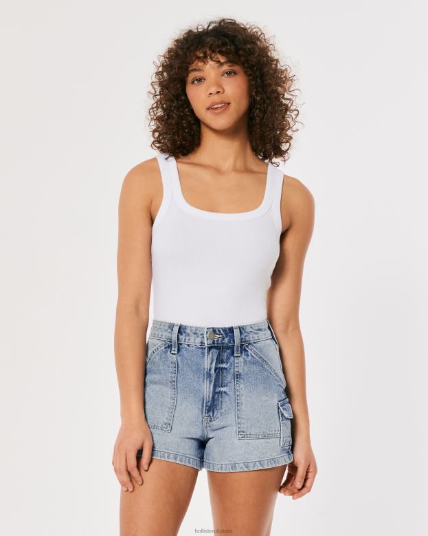 Bottoms Hollister Women Ultra High-Rise Light Wash Denim Cargo Mom Shorts 48820564 Light Wash Cargo