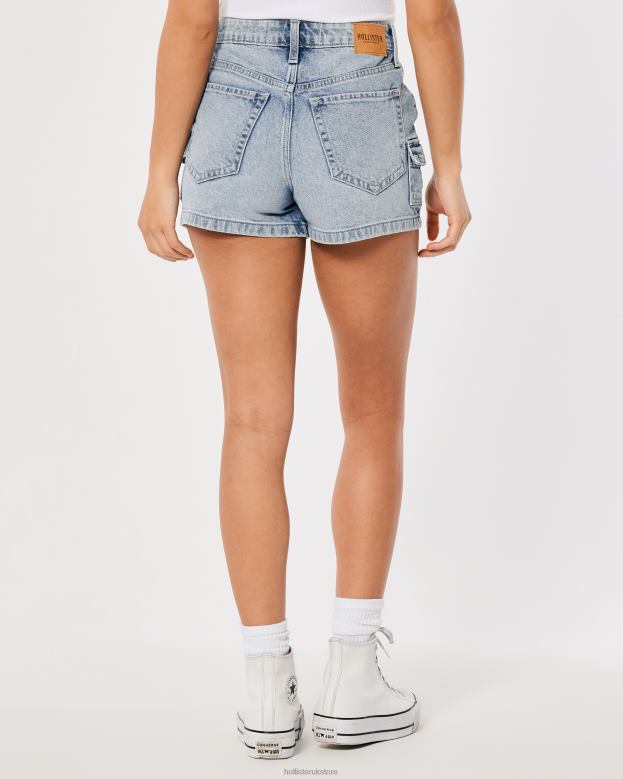 Bottoms Hollister Women Ultra High-Rise Light Wash Denim Cargo Mom Shorts 48820564 Light Wash Cargo