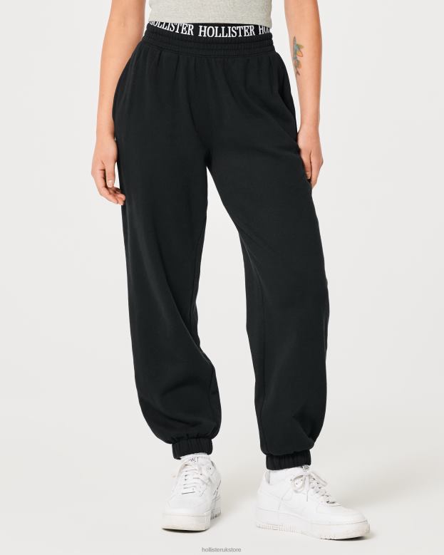 Bottoms Hollister Women Ultra High-Rise Logo Waist Fleece Dad Joggers 48820626 Black
