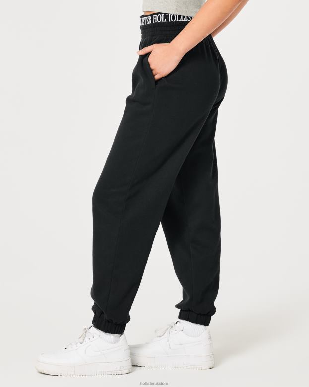 Bottoms Hollister Women Ultra High-Rise Logo Waist Fleece Dad Joggers 48820626 Black