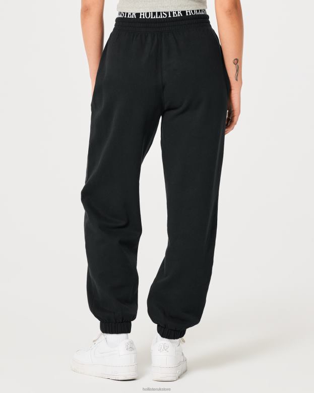 Bottoms Hollister Women Ultra High-Rise Logo Waist Fleece Dad Joggers 48820626 Black
