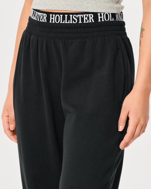 Bottoms Hollister Women Ultra High-Rise Logo Waist Fleece Dad Joggers 48820626 Black