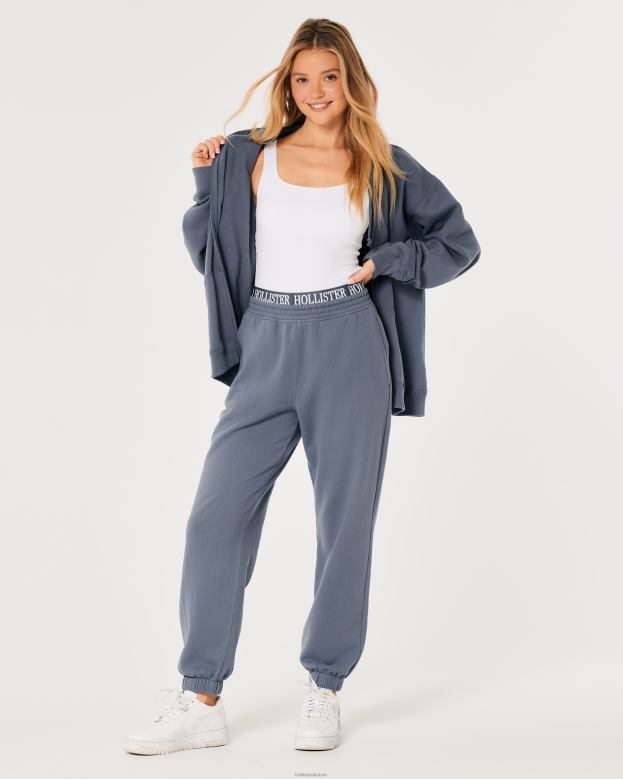 Bottoms Hollister Women Ultra High-Rise Logo Waist Fleece Dad Joggers 48820638 Blue