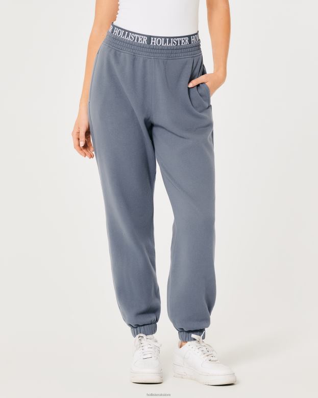 Bottoms Hollister Women Ultra High-Rise Logo Waist Fleece Dad Joggers 48820638 Blue