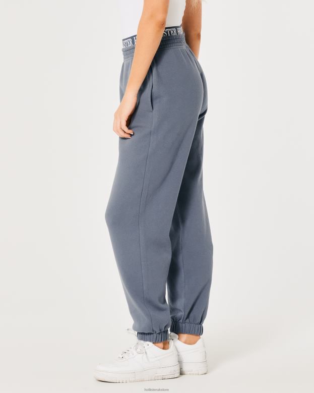 Bottoms Hollister Women Ultra High-Rise Logo Waist Fleece Dad Joggers 48820638 Blue