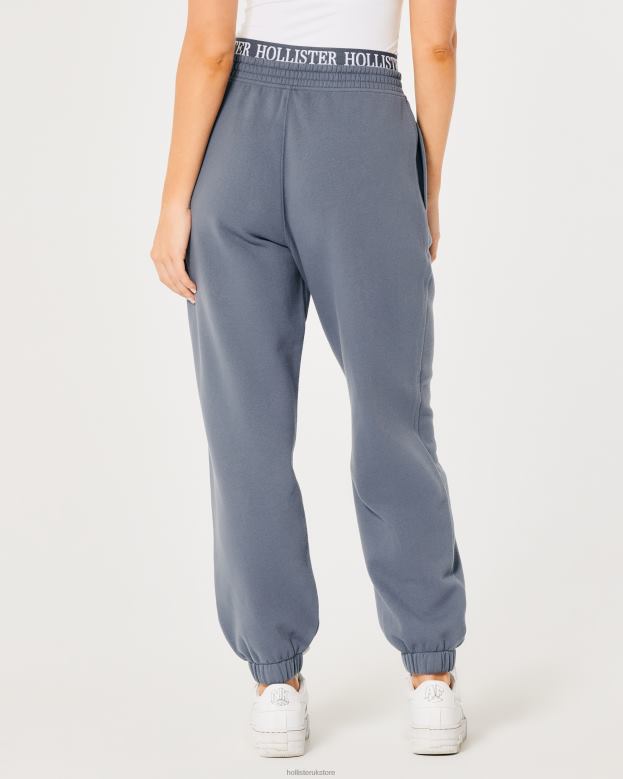 Bottoms Hollister Women Ultra High-Rise Logo Waist Fleece Dad Joggers 48820638 Blue