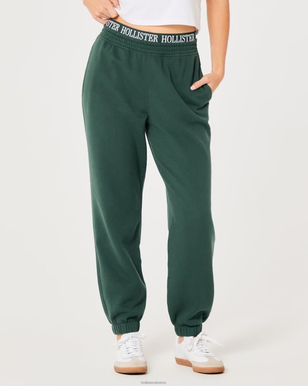 Bottoms Hollister Women Ultra High-Rise Logo Waist Fleece Dad Joggers 48820690 Dark Green