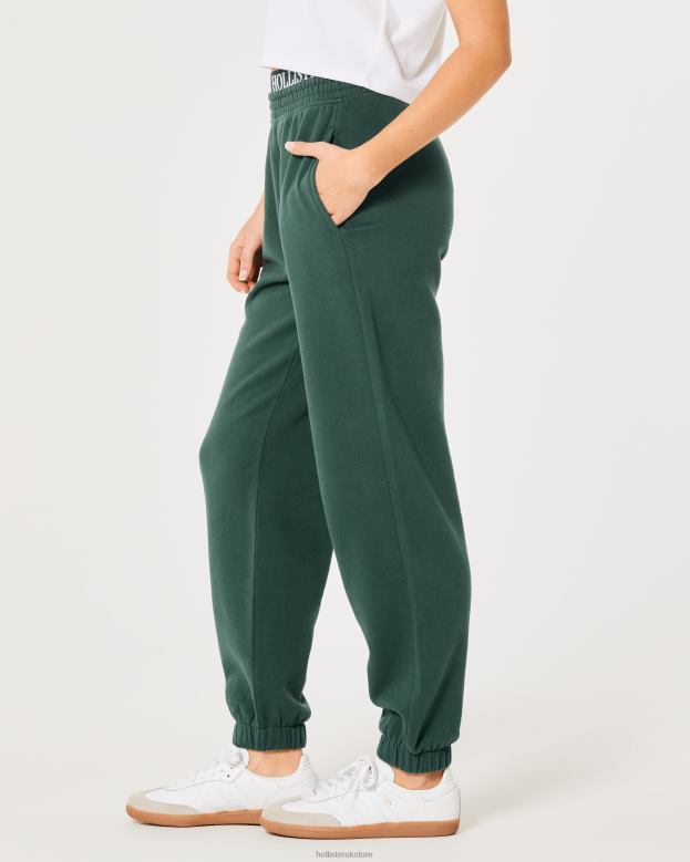 Bottoms Hollister Women Ultra High-Rise Logo Waist Fleece Dad Joggers 48820690 Dark Green