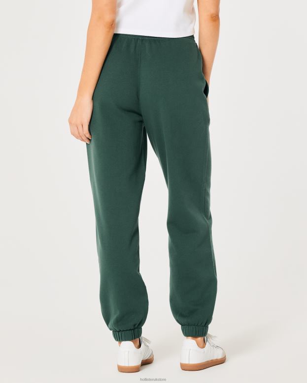 Bottoms Hollister Women Ultra High-Rise Logo Waist Fleece Dad Joggers 48820690 Dark Green