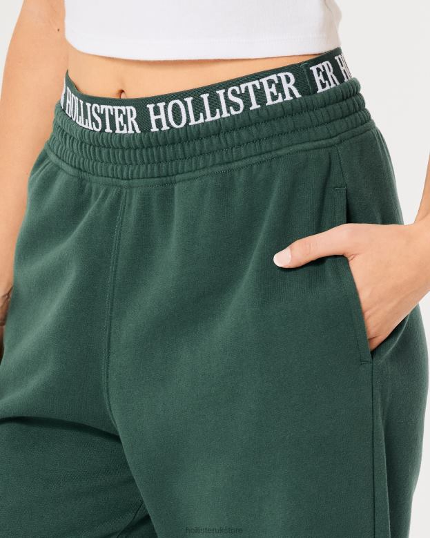 Bottoms Hollister Women Ultra High-Rise Logo Waist Fleece Dad Joggers 48820690 Dark Green
