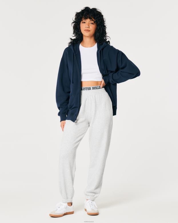 Bottoms Hollister Women Ultra High-Rise Logo Waist Fleece Dad Joggers 48820705 Light Heather Grey
