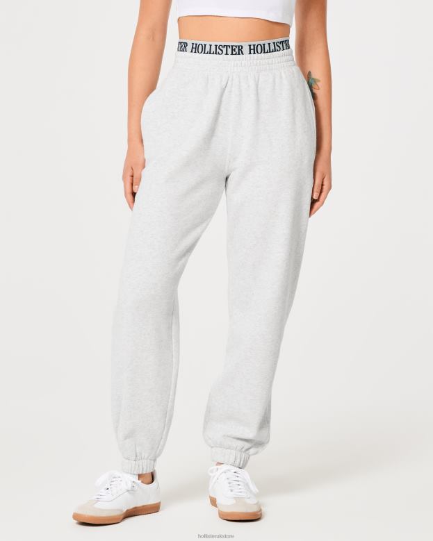 Bottoms Hollister Women Ultra High-Rise Logo Waist Fleece Dad Joggers 48820705 Light Heather Grey