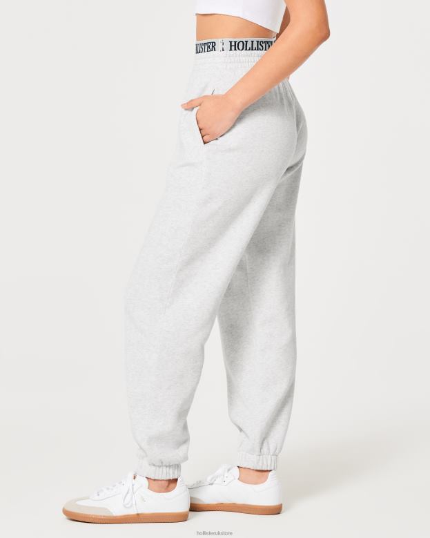 Bottoms Hollister Women Ultra High-Rise Logo Waist Fleece Dad Joggers 48820705 Light Heather Grey