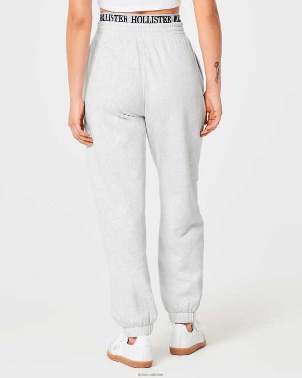 Bottoms Hollister Women Ultra High-Rise Logo Waist Fleece Dad Joggers 48820705 Light Heather Grey