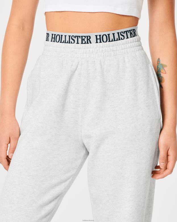 Bottoms Hollister Women Ultra High-Rise Logo Waist Fleece Dad Joggers 48820705 Light Heather Grey