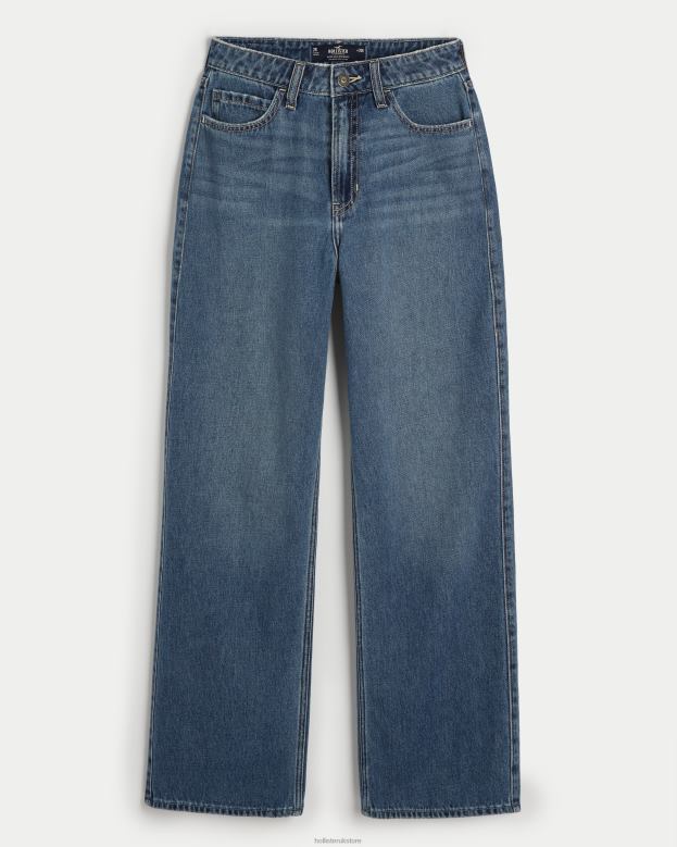 Bottoms Hollister Women Ultra High-Rise Medium Dark Wash Baggy Jeans 48820469 Dark Wash