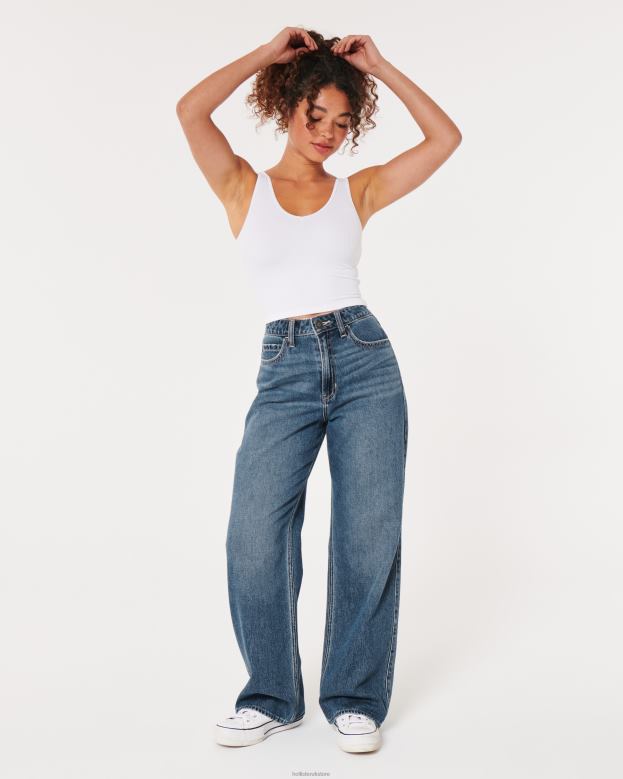 Bottoms Hollister Women Ultra High-Rise Medium Dark Wash Baggy Jeans 48820469 Dark Wash