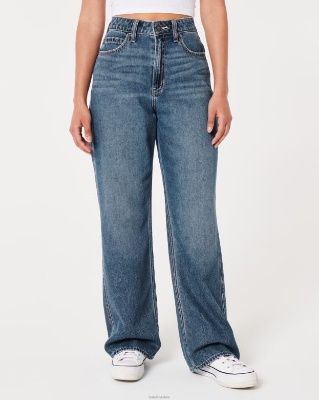 Bottoms Hollister Women Ultra High-Rise Medium Dark Wash Baggy Jeans 48820469 Dark Wash